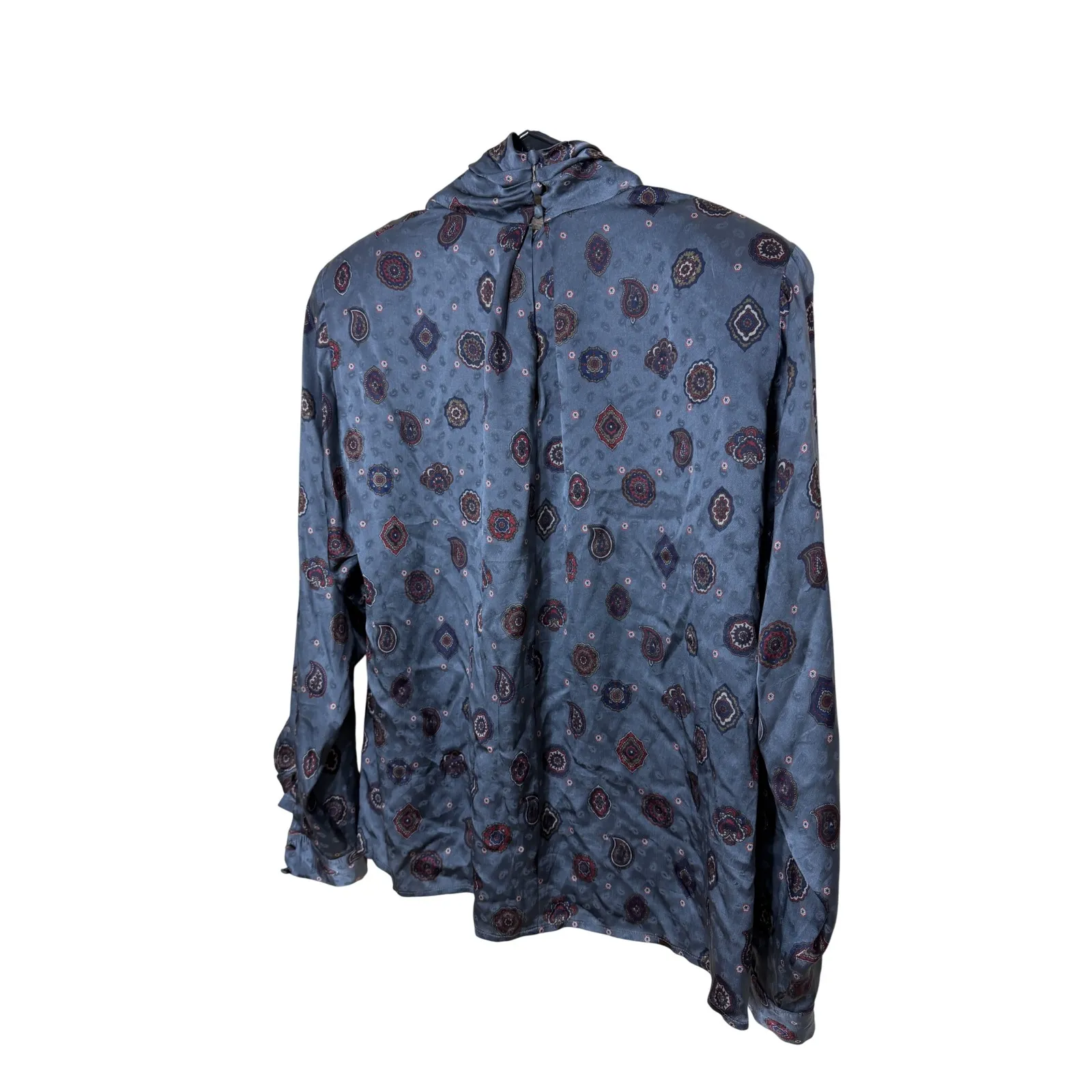 Anne Klein Womens Gray Geometric Print Mock Neck Long Sleeve Blouse Size Large - Image 3