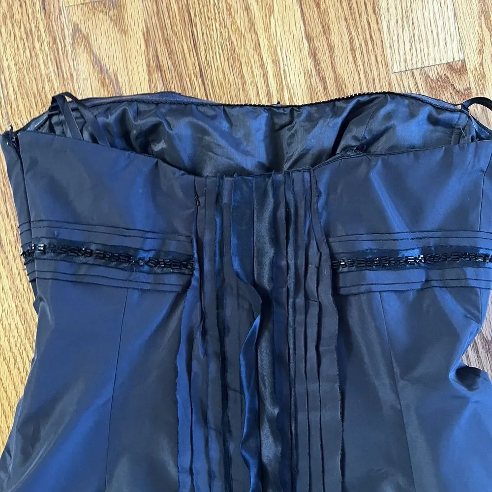 BCBGMAXAZRIA Black Taffeta Beaded Pleat Dress Size 4 Bodycon‎ Mini - Image 6