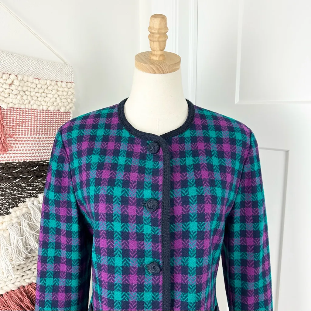 Vintage Pendleton Plaid Blazer Teal Purple Navy Sz 12 - Image 2