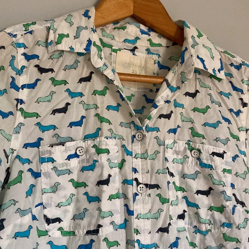 Sonoma  White and Blue Dachshund Button Down Size Extra Small - Image 5