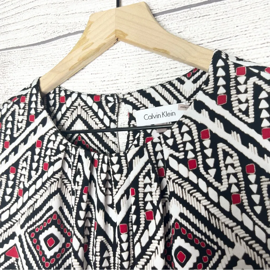 Calvin Klein Black & Red Geometric Sleeveless Blouse Top Size PS Petite Small - Image 4