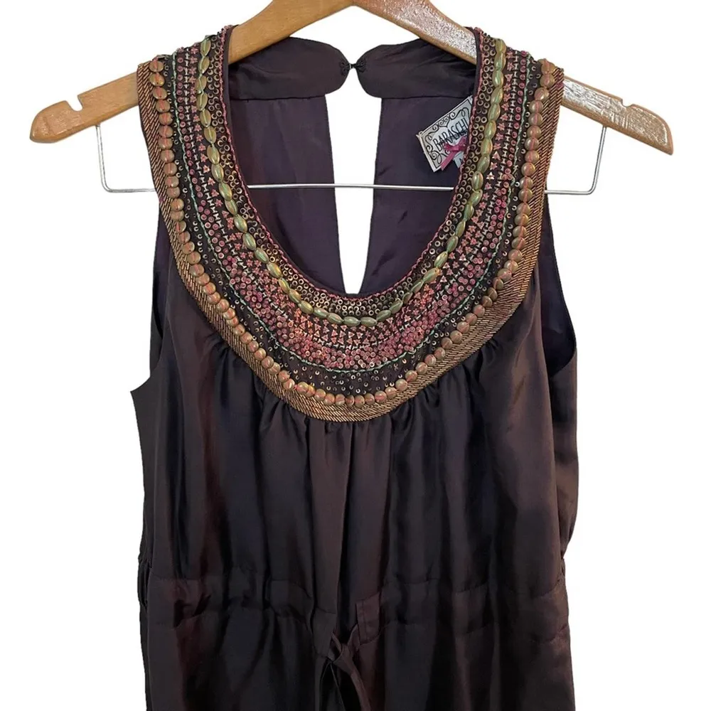 Baraschi Anthropology Women’s Purple Silk Dress Beaded Adjustable Tie Waist M - Image 2