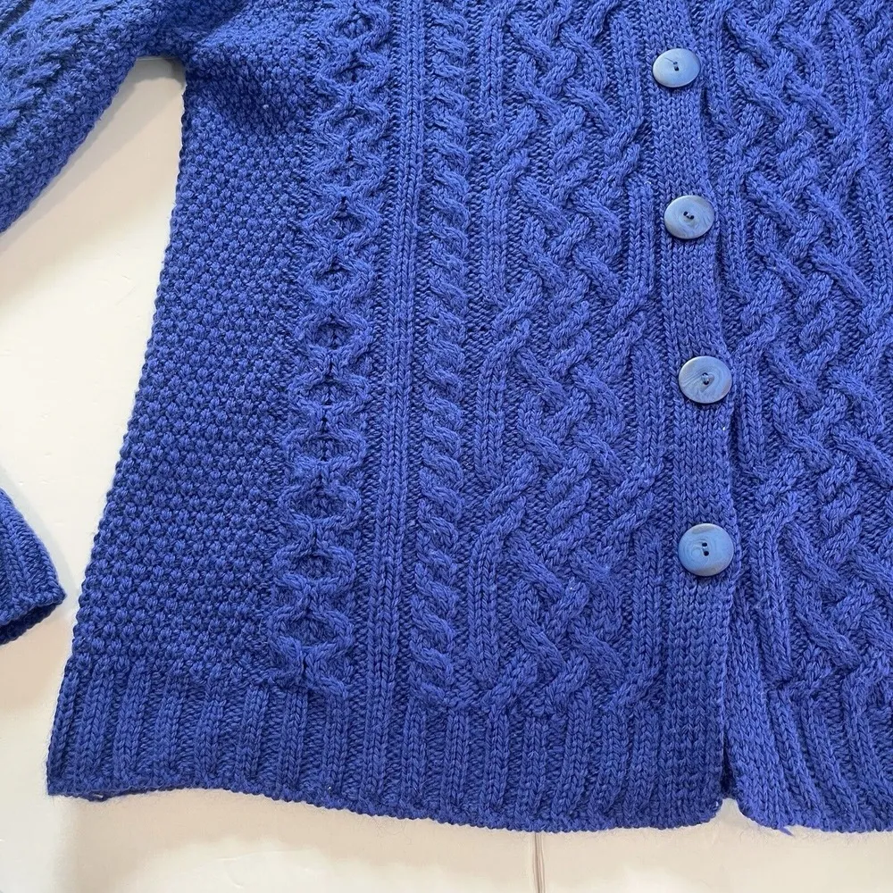 Aran Crafts Blue Merino Wool Button Front Cardigan‎ Sweater Size LARGE - Image 5
