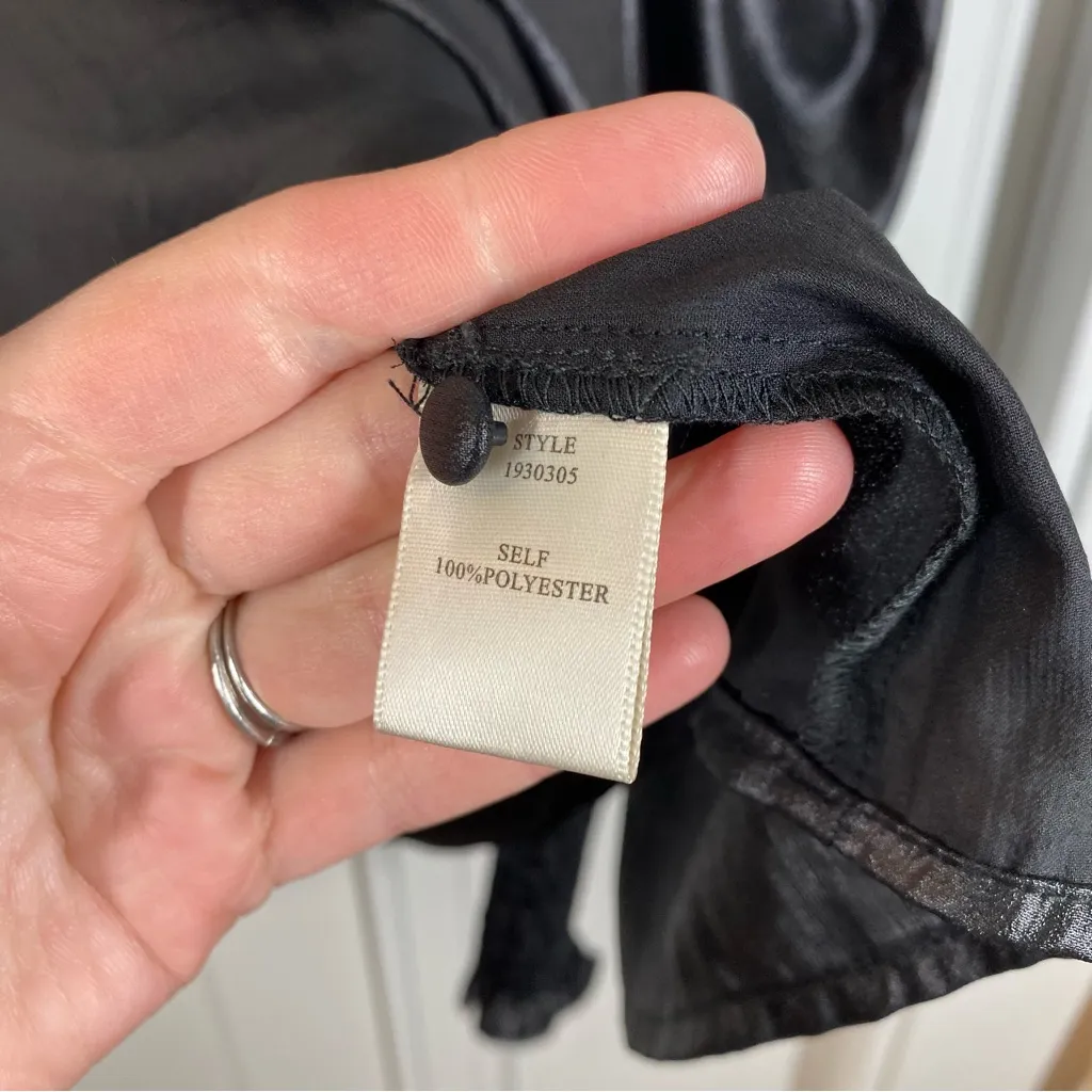 Current Air Anthropologie‎ Puff Sleeve Blouse black metallic smocked top - Image 4