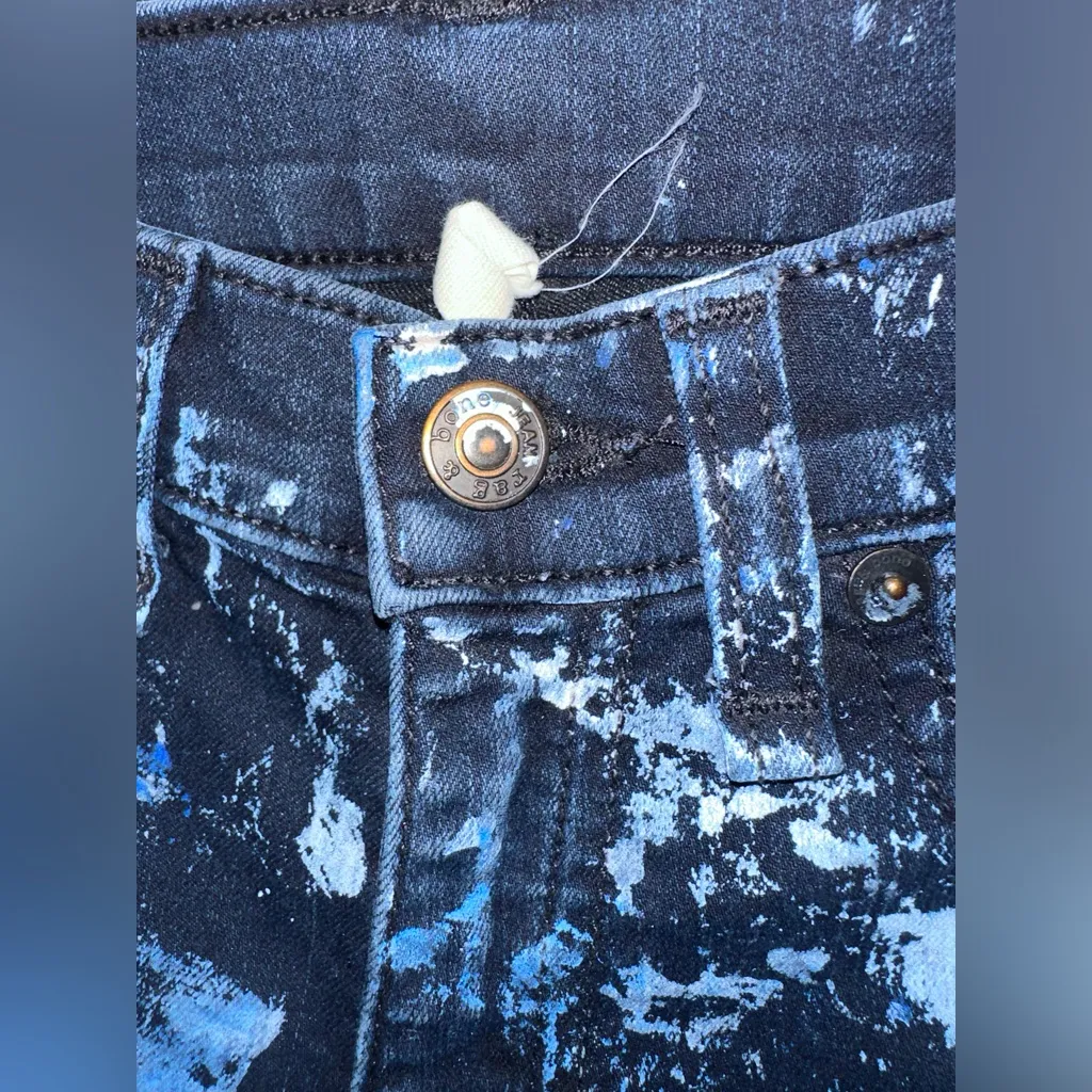 Rag &‎ Bone Paint Splattered Denim Low Rise Leggings Jeggings Midnight Size 24 - Image 3