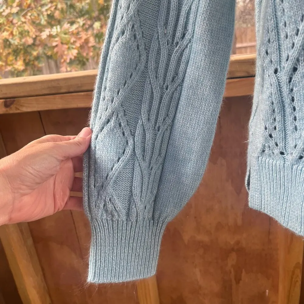 LOFT Women's Pointelle Powder Blue Mock Neck Sweater Size S - Image 6