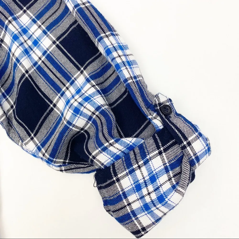 Tolani Collection Plaid Floral Paisley Tab Sleeve Button Down Tunic: Blue - Image 8