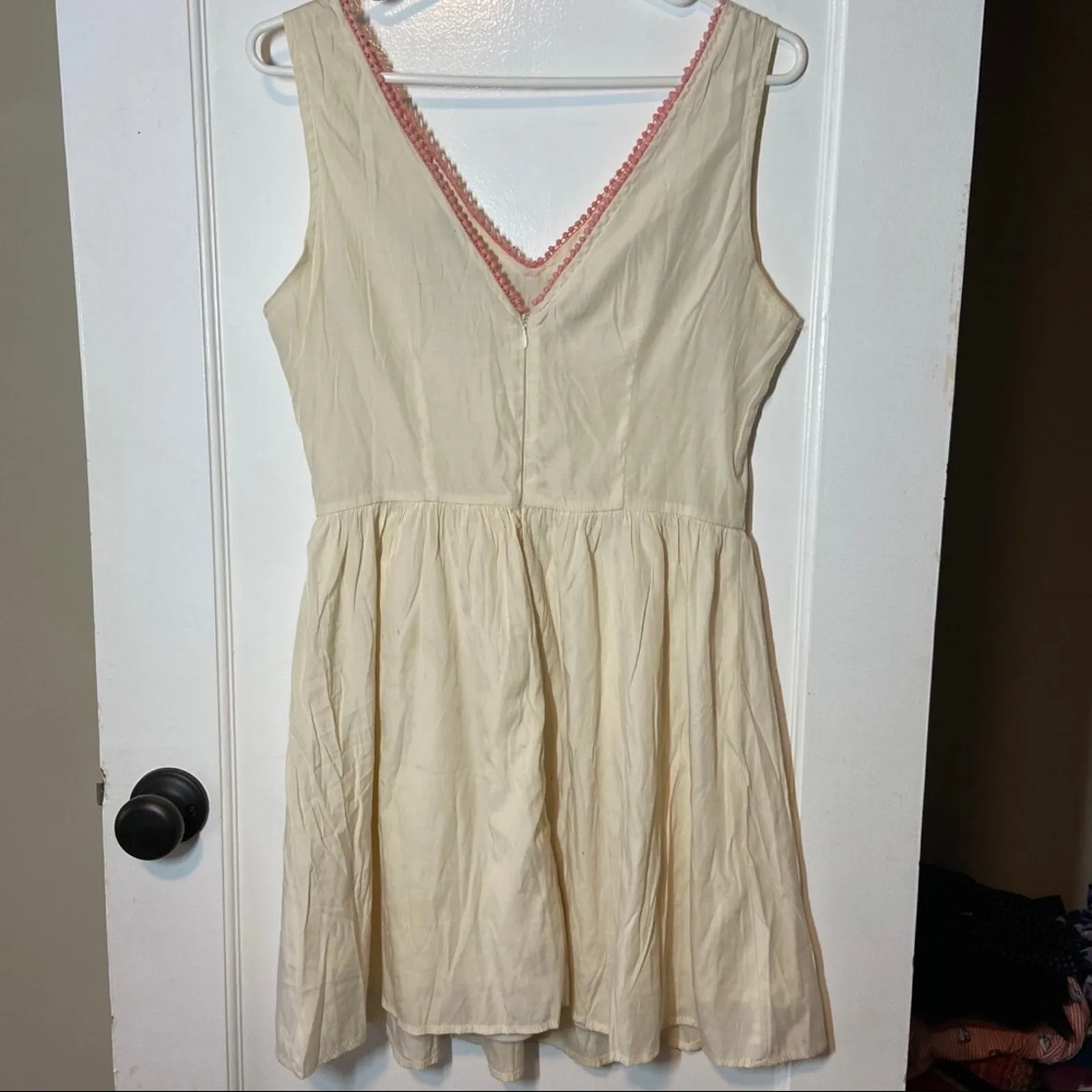 Ark & Co Dress Fit & Flare Embroidered Tank V-Neck Cream Neon Green Medium - Image 4