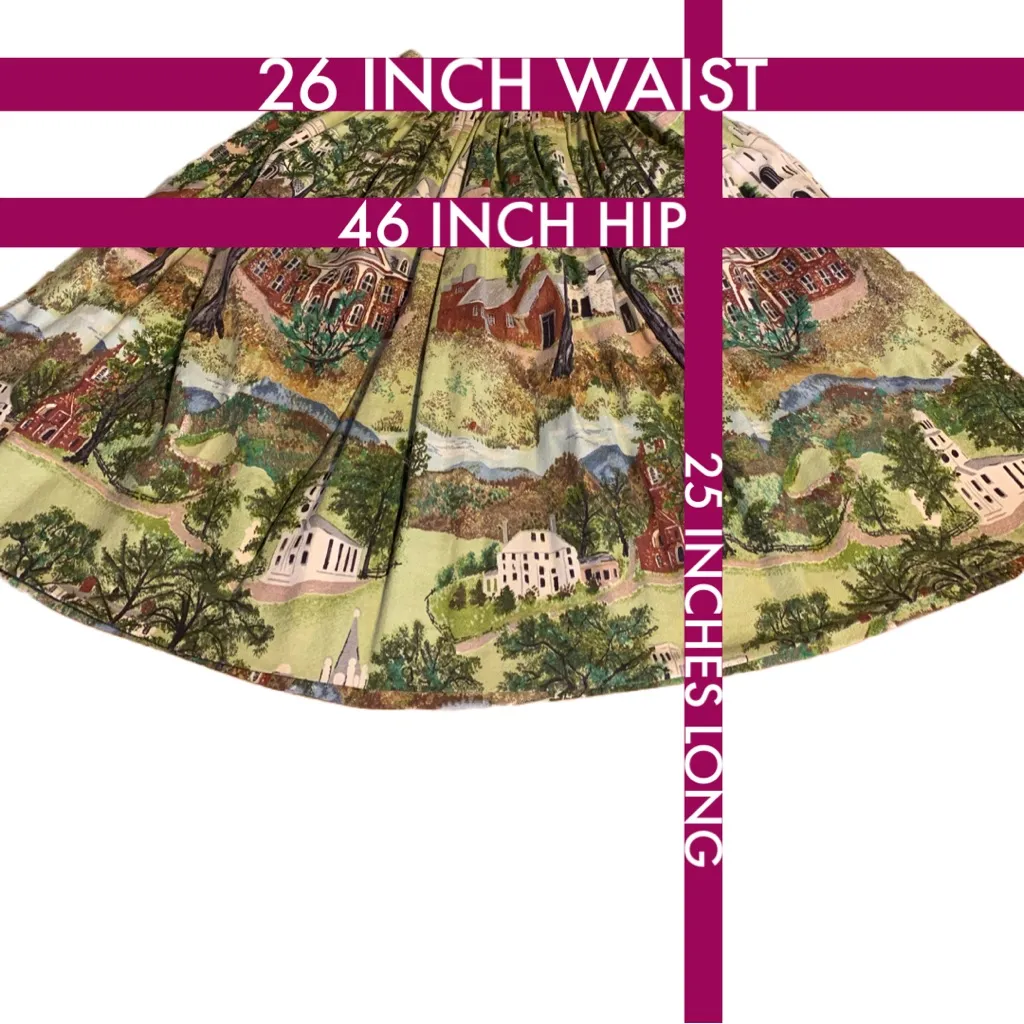 VINTAGE 1950'S GRANDMA MOSES "WILLIAMSTOWN" PRINT FABRIC FULL NOVELTY SKIRT (S) Multiple - Image 11