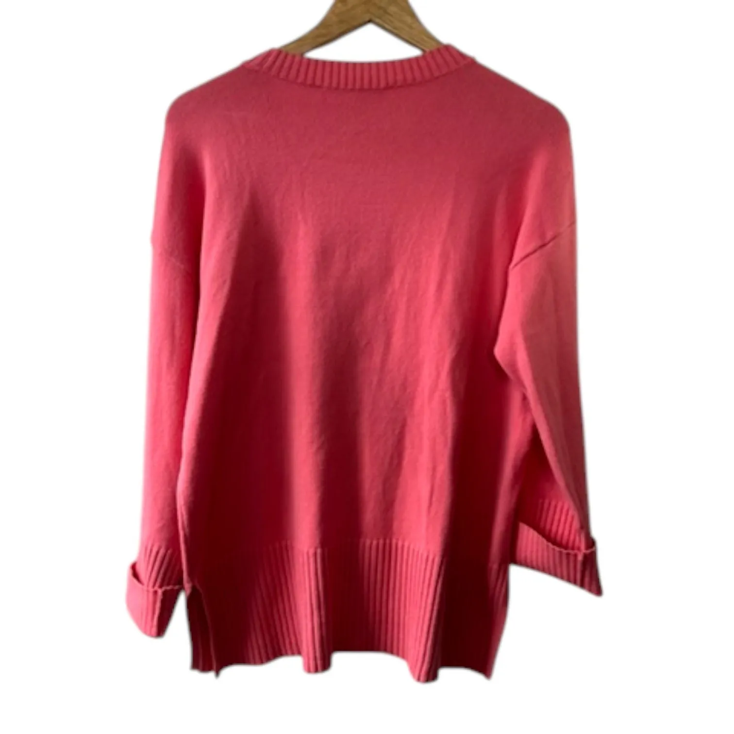 Ann Taylor Loft Pink Crewneck Sweater Ribbed Cuffs & Split Hem Women's Small - Image 5