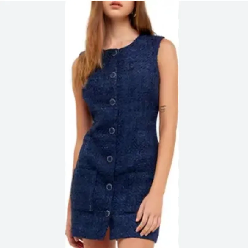 Anthropologie Endless Rose Tweed Mini Dress in Navy Blue Size XS - Image 2