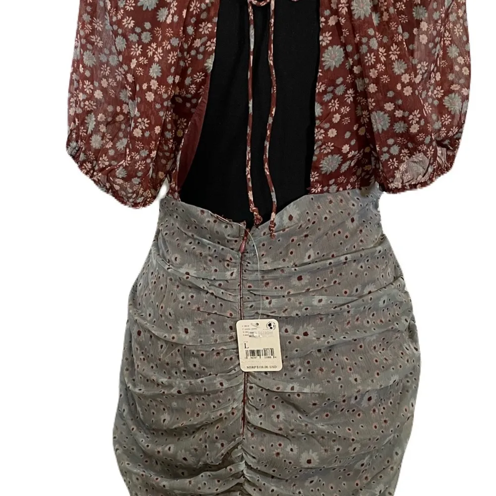 NWT Free People X Revolve Tessa Ruched Short Sleeved Boho Dress Sz L Open Back - Image 10