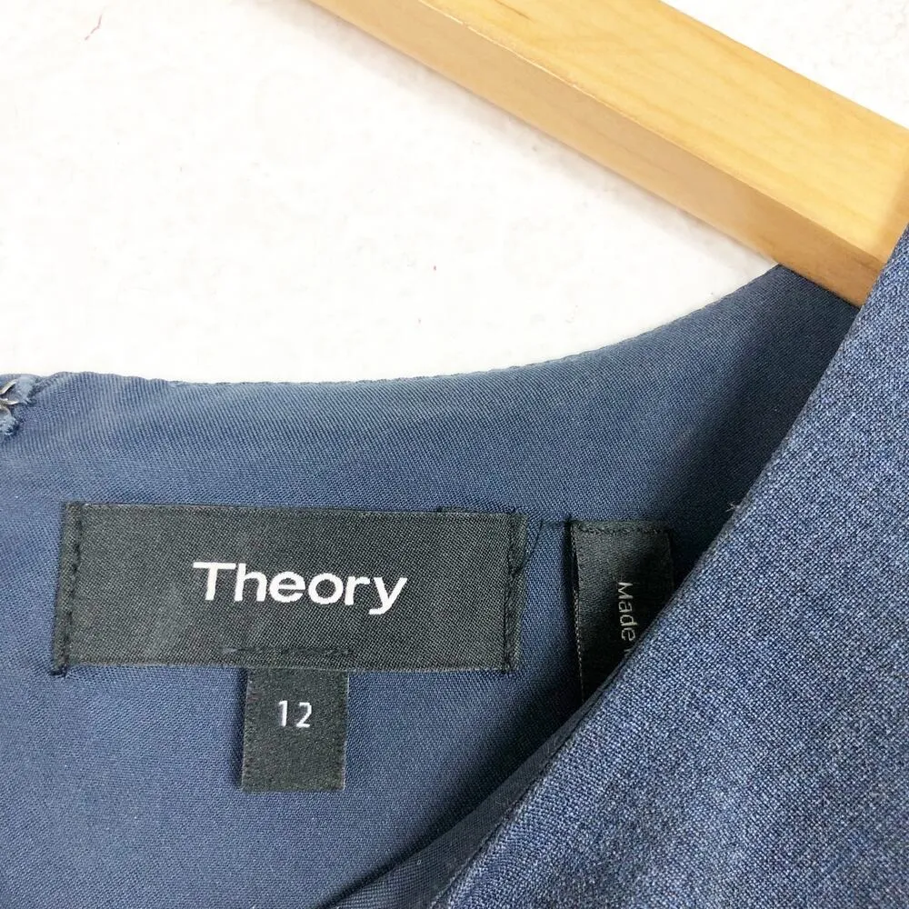 THEORY Side Fold Continuous 2 Long Sleeve Wool Sheath Dress Size 12 Ocean - Image 5
