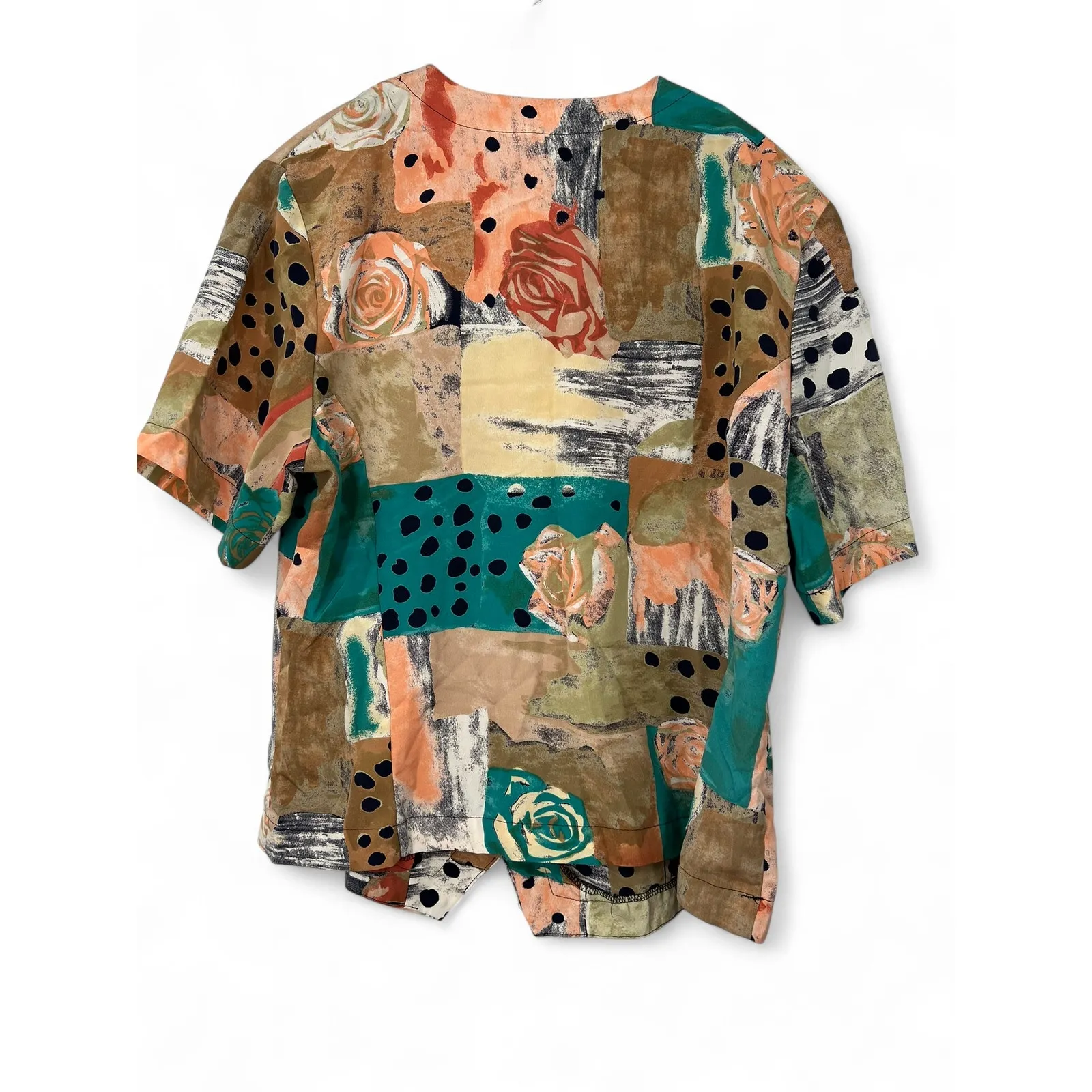 VINTAGE 90's M Abstract Patch Womens Top Button Up Down Cardigan Shirt Size M - Image 5