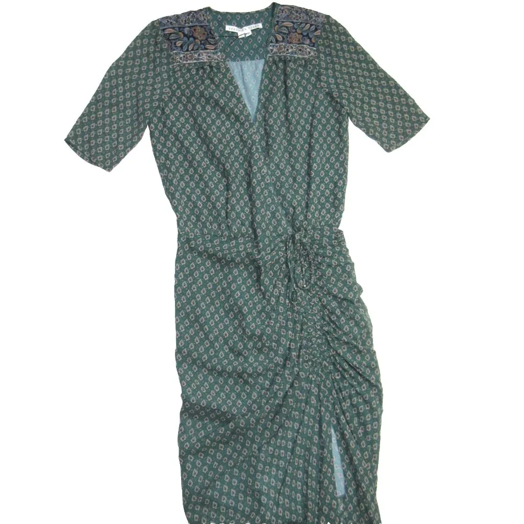 NWT Veronica Beard Mariposa in Seaglass Assymetrical  Ruched Silk Dress 2 $698 - Image 3