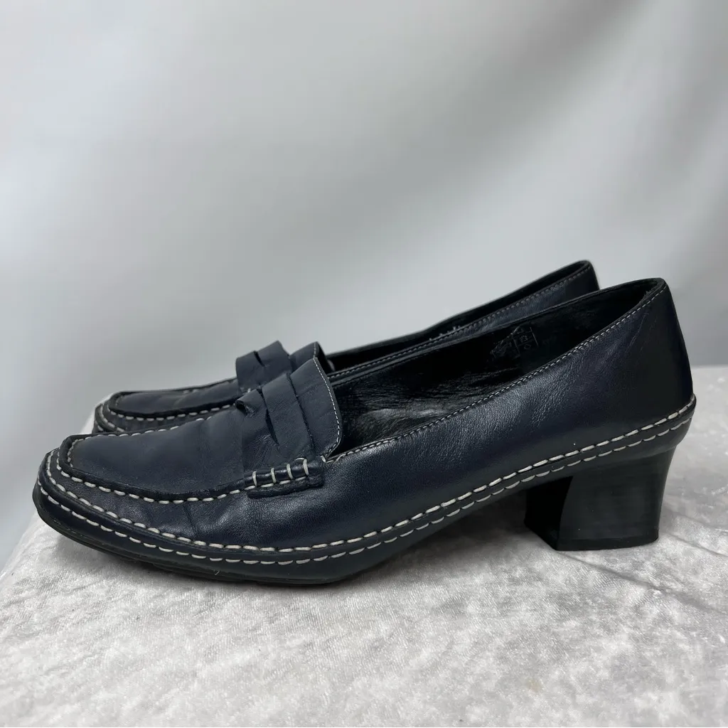 ARA Flex 4G Classic navy heeled penny Loafers for Women leather square toe Size undefined - Image 5