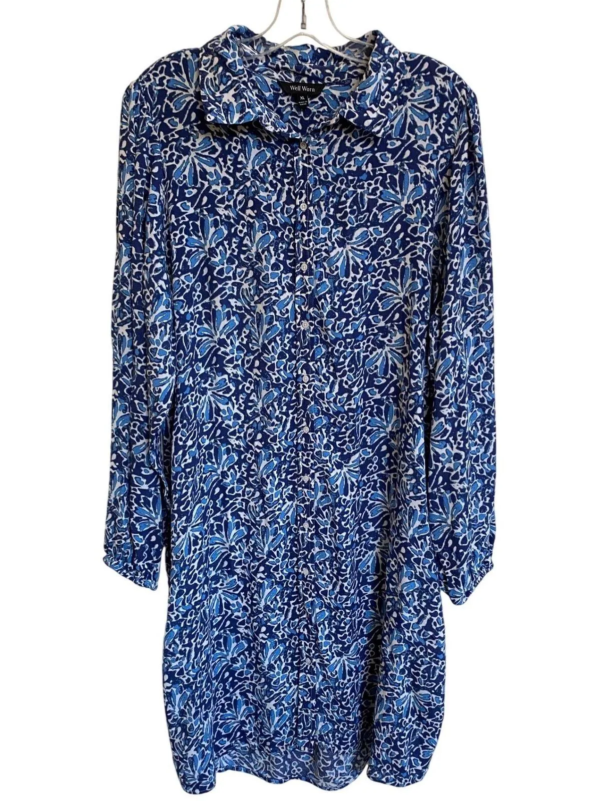 Well Worn Women's Casual Shirtdress Blue Print Vibrant Florals - XL - Image 3