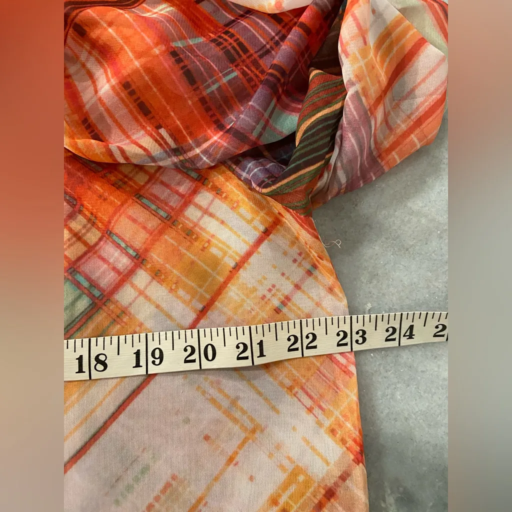 NWOT Serengeti Size L Colorful Sheer Mixed Plaid Long Sleeve Flowy Peasant Top Blue Size L - Image 7