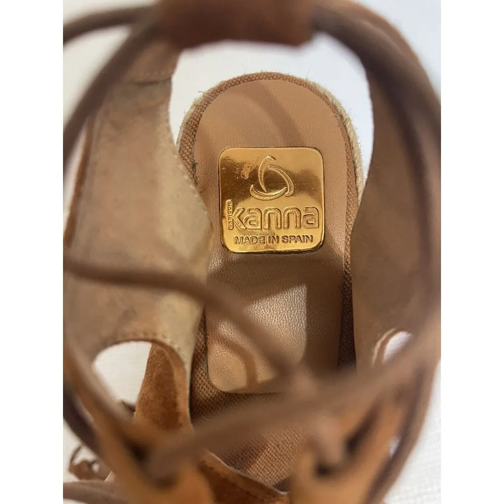 KANNA Ladies Suede Sandals‎ Wedges Espadrilles Lace Up Rust Size 40 US 7.5 Spain - Image 6