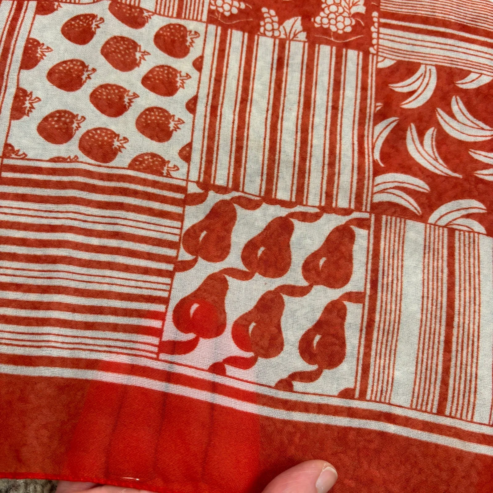 VTG Morsly Italy Red Fruit Bandana Square Scarf Strawberry Pear Banana Grape - Image 2