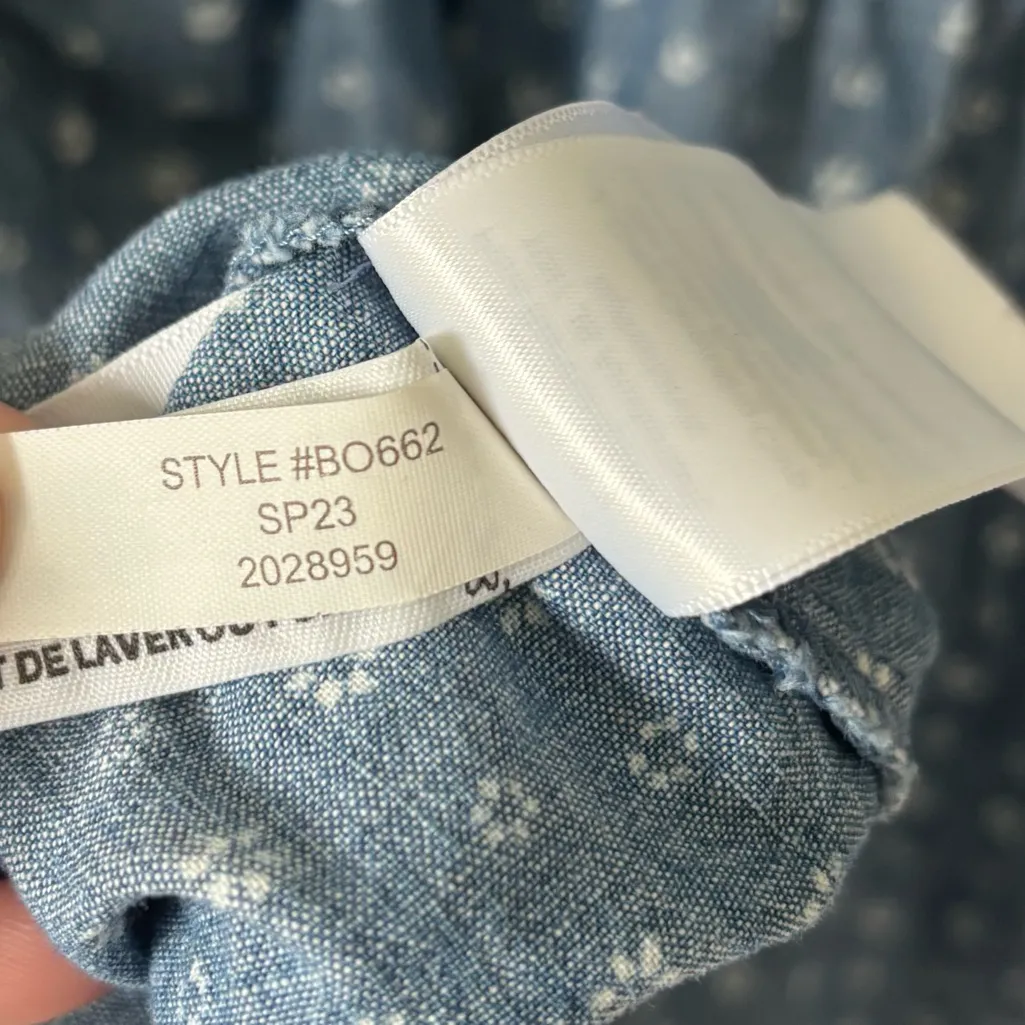 J. Crew Blue Denim Chambray Mini Shirt Dress Long Sleeve Dainty White Flowers - Image 10