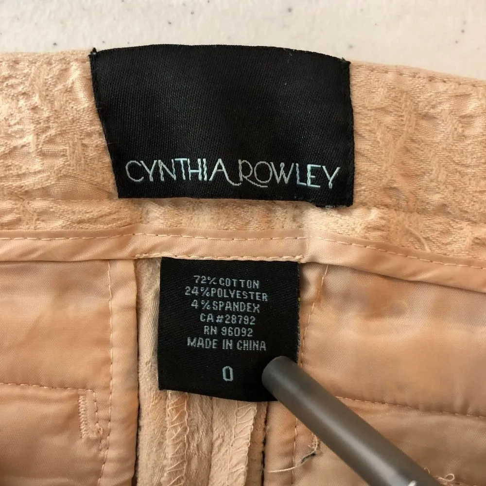 Cynthia Rowley Womens Skinny Pants Textured Tapestry Floral Beige 0 - Image 3