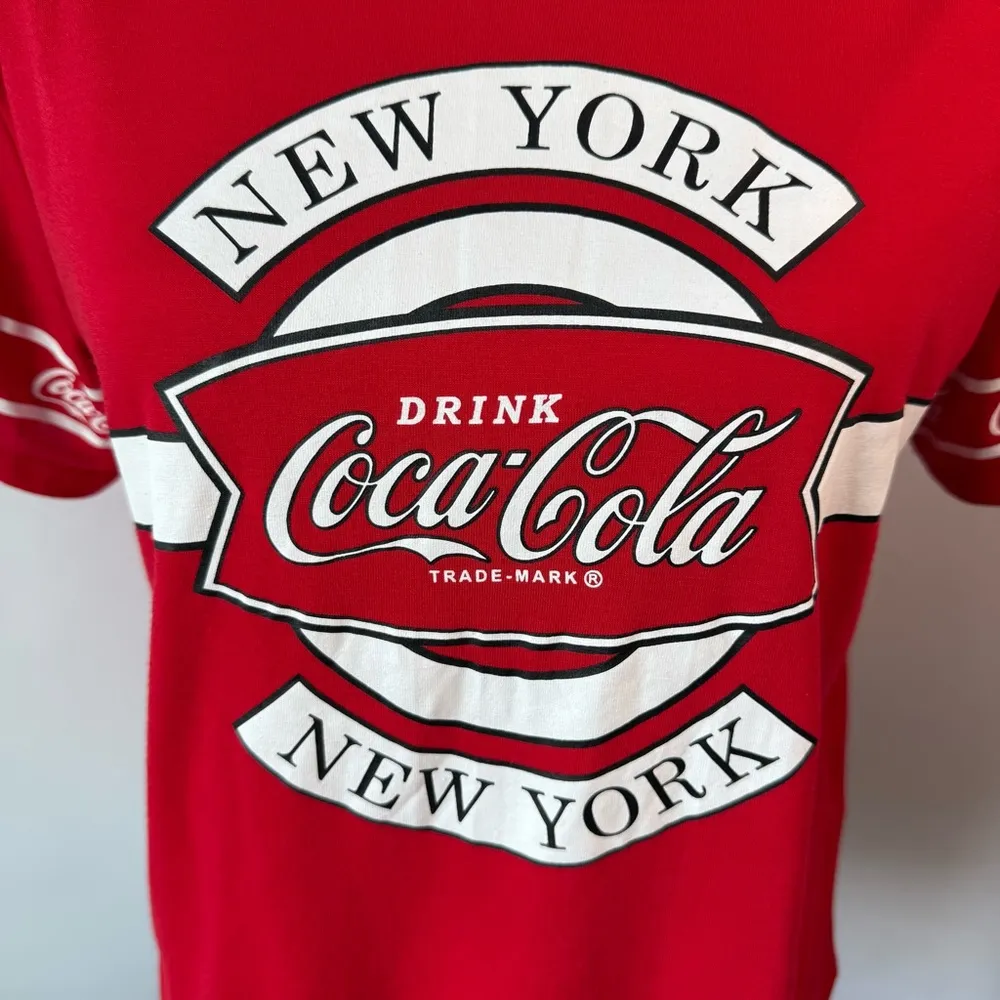 Coca Cola Women's Red Graphic‎ Tee size large boxy fit polyester rayon blend - Image 2