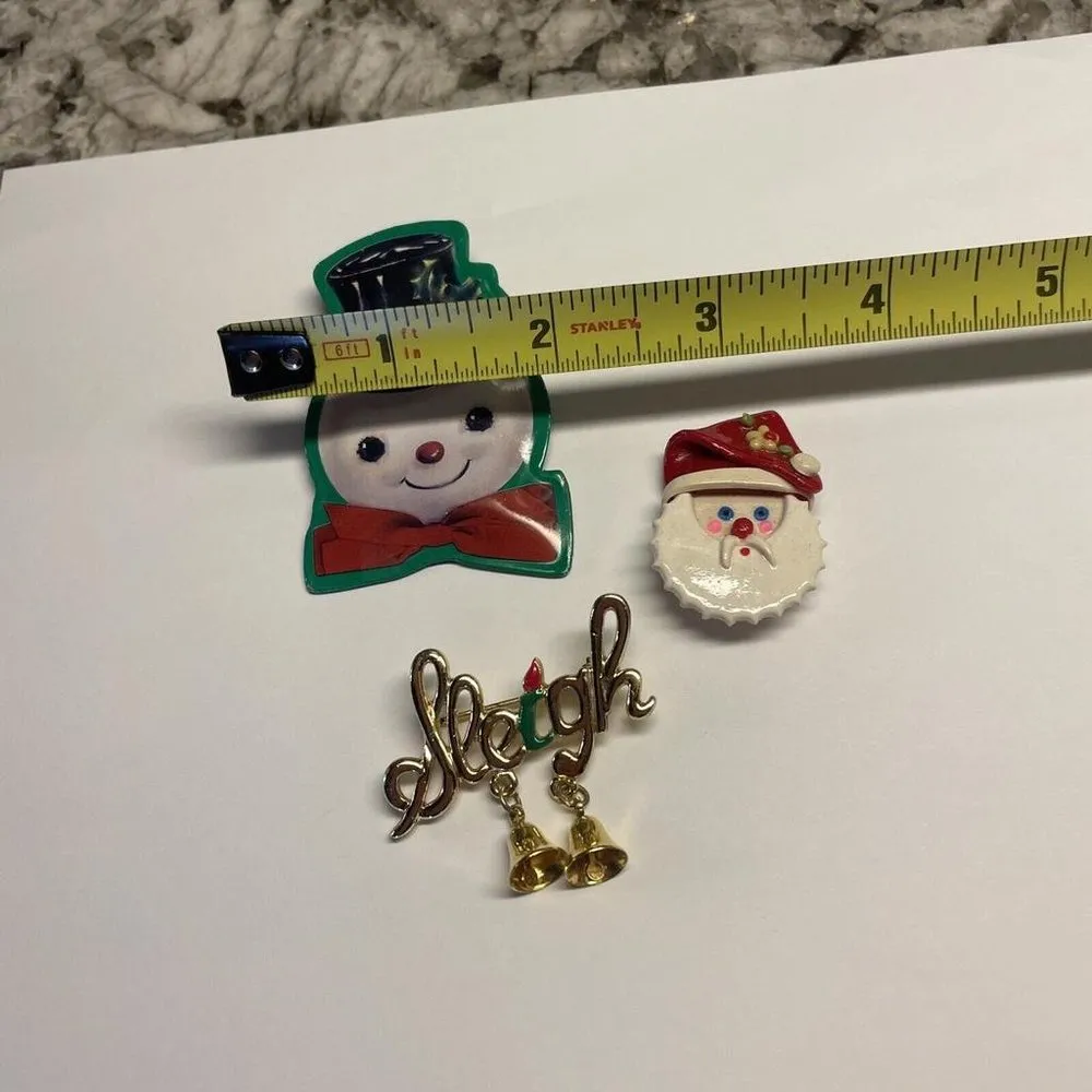 Lot Of 3 Costume Brooch Pins Christmas Holiday 2 Handmade Santa Snowman Etc - Image 7
