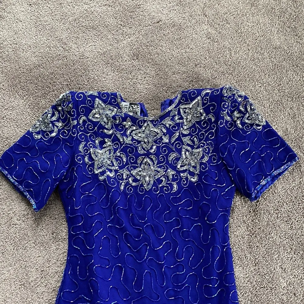 Life Style Beaded Blue Dress SIZE S - Image 2