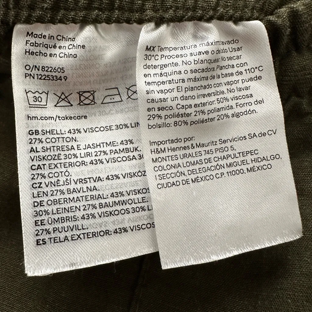 H&M Olive Green linen Women's Joggers size XS - Image 3