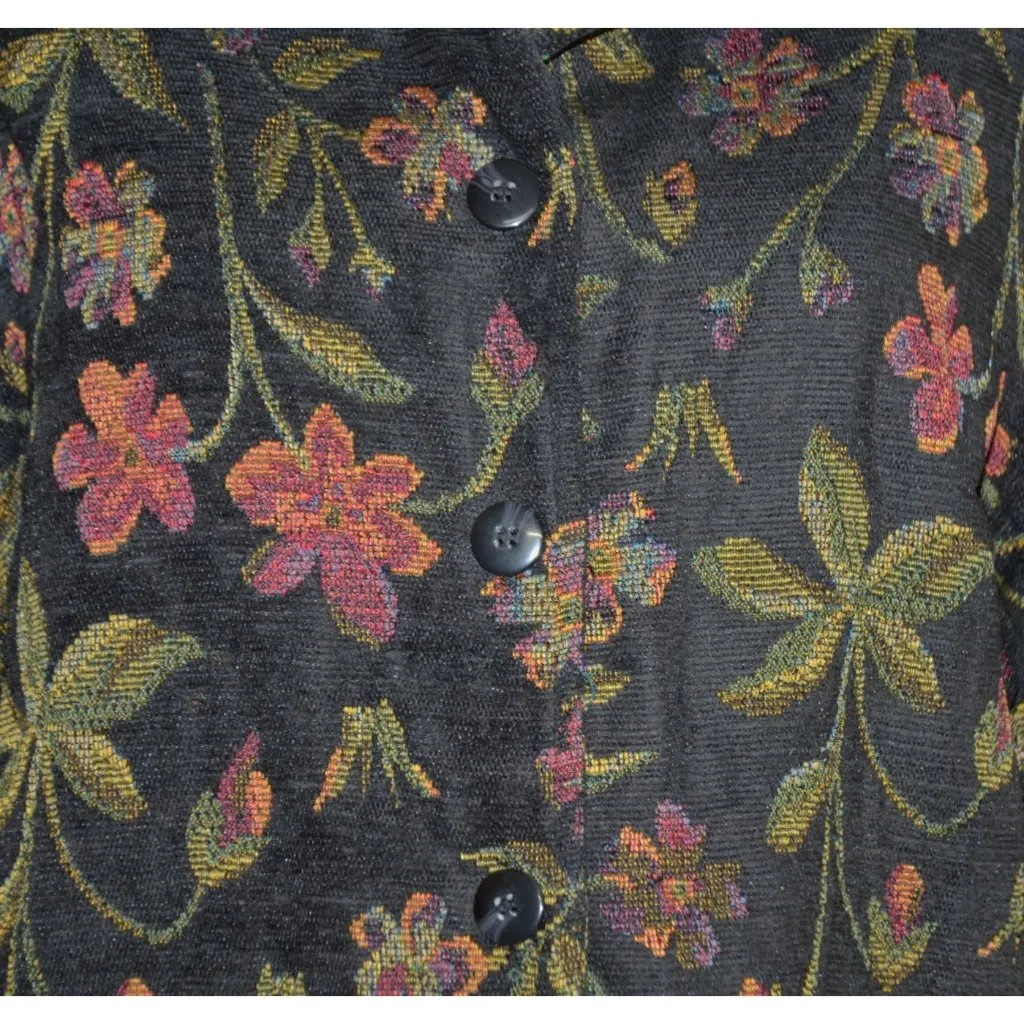 Vintage First Option Ladies L Black Floral Tapestry Jacket Retro Granny Core Size L - Image 3