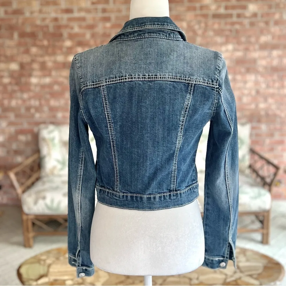 Miss Me Embellished Rhinestone Denim Blue Jacket S Distressed Stud Cropped Mod - Image 9
