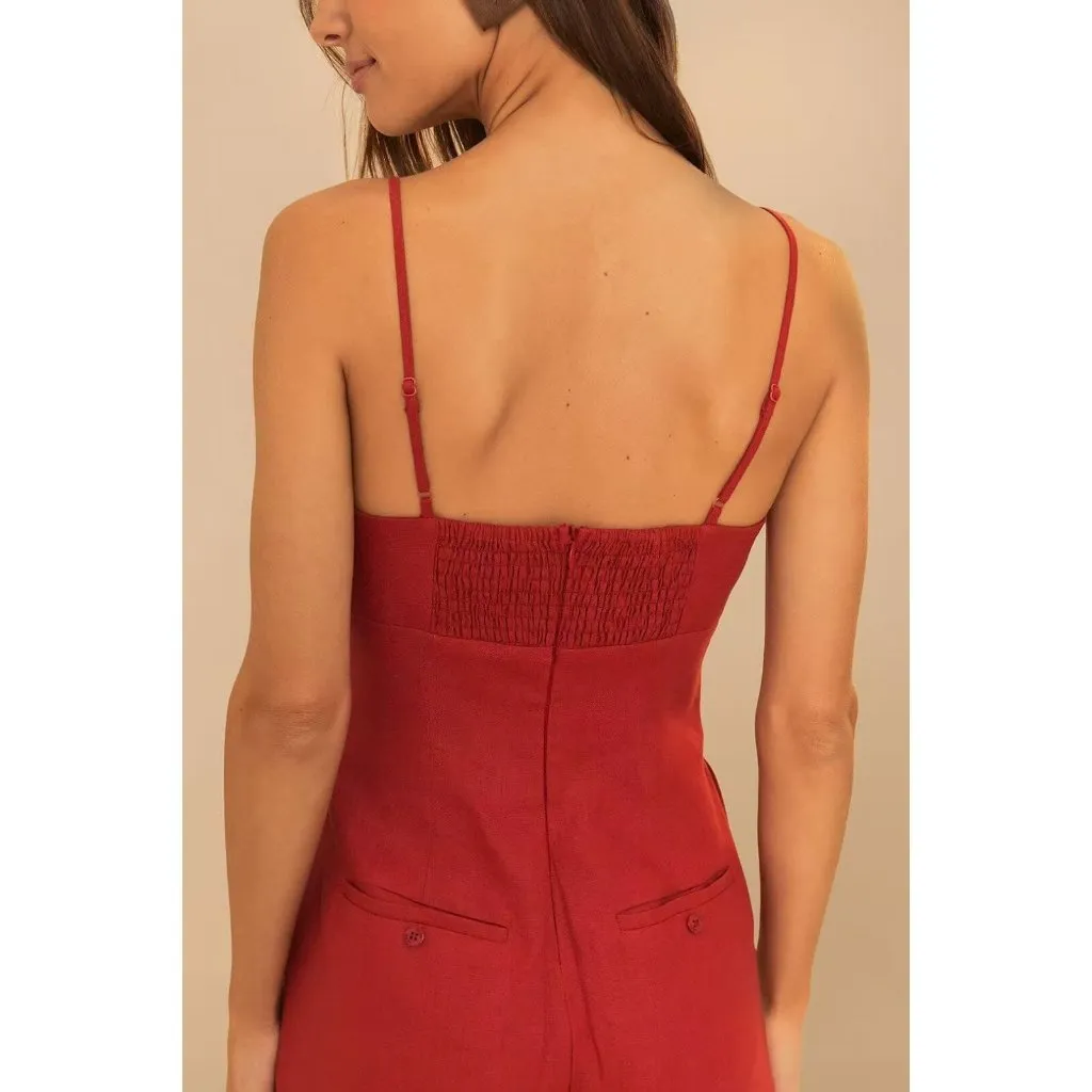 NWOT Farm Rio Red 3D Petals Bodice Euroflax Premium Linen Jumpsuit XS Wide-Leg - Image 5