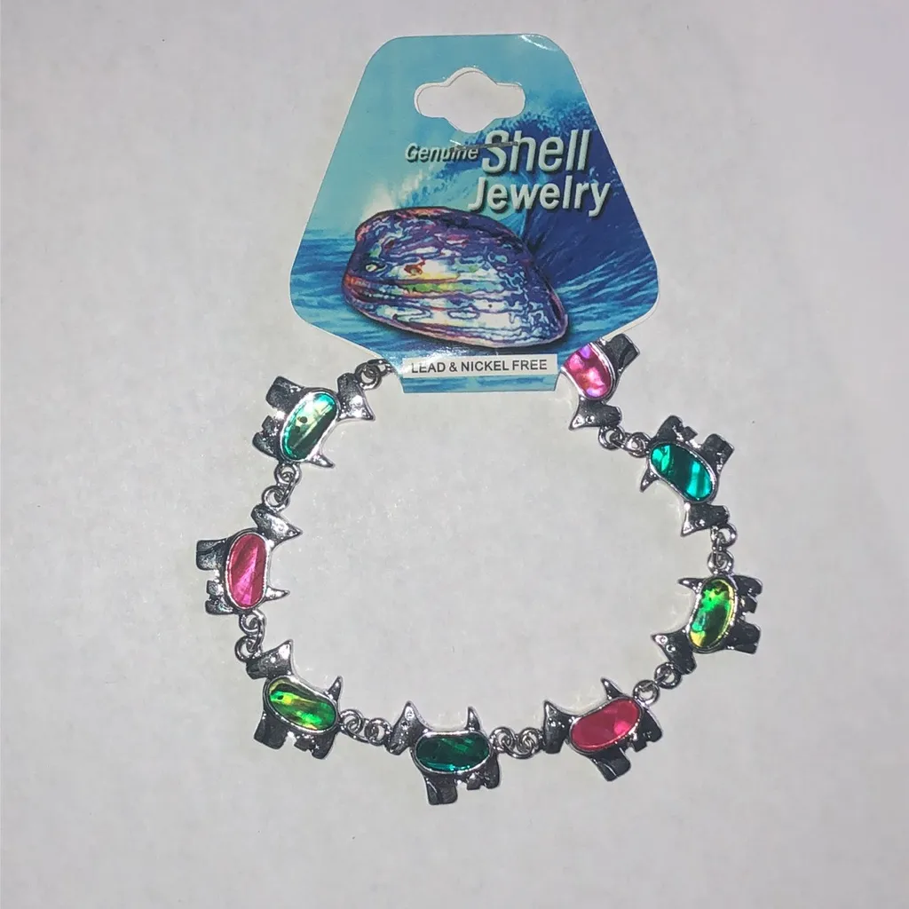 Silver Tone Colorful Shell Scottie Dog Charm Bracelet Pink - Image 2