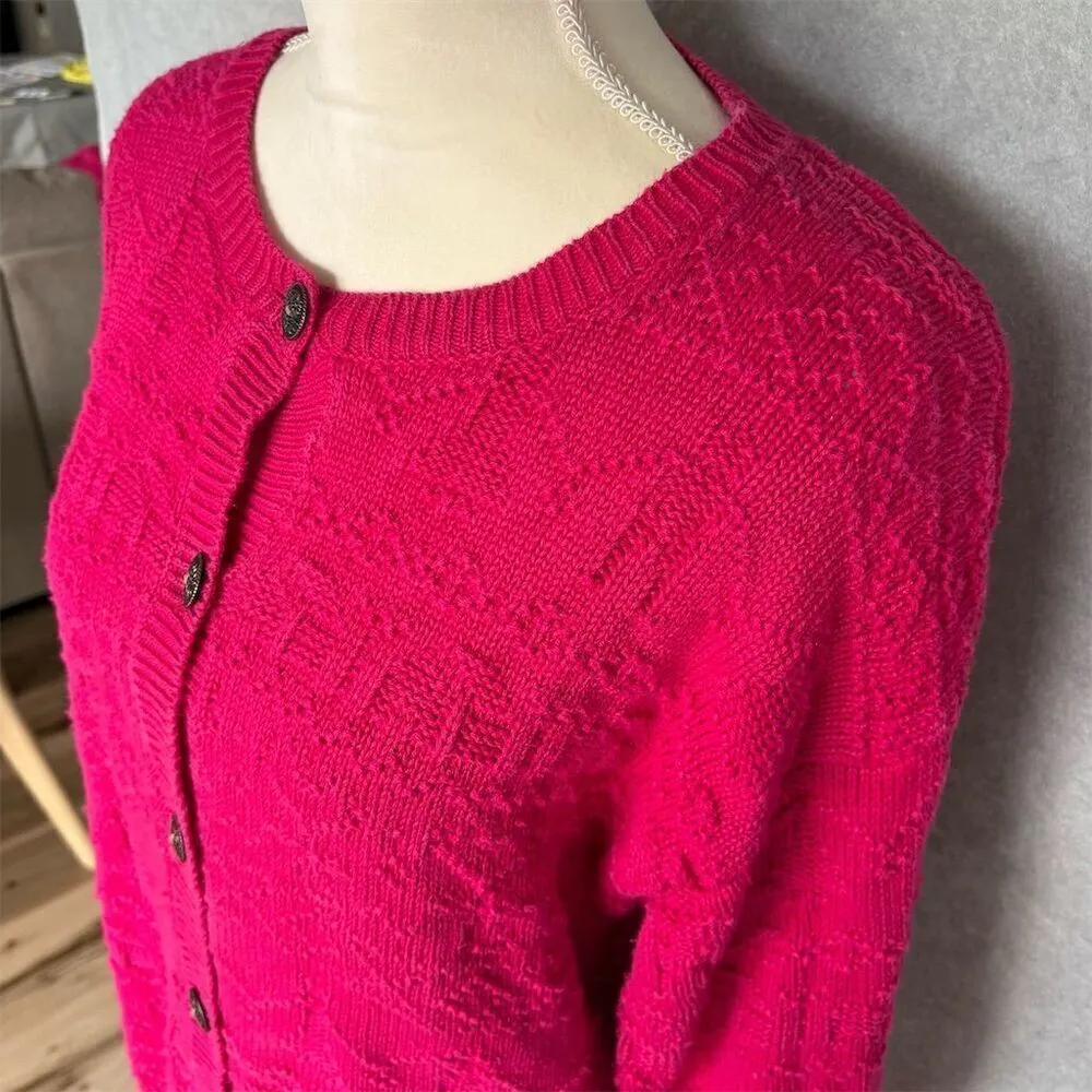 Westbound Vintage Pink Knit Textured Cardigan Sweater M Long Sleeve Button Down - Image 4