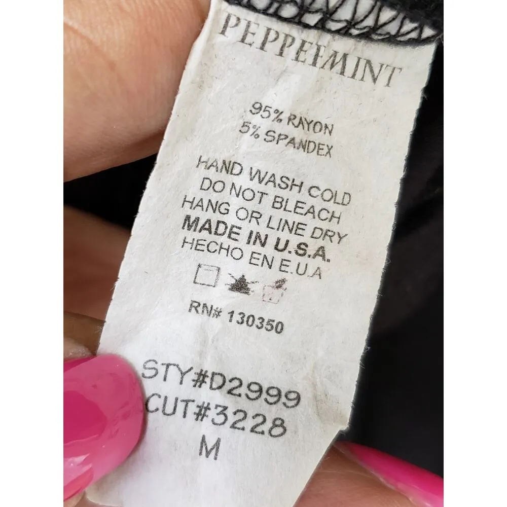 Peppermint Fit & Flare Dress Women M Black Rayon Embroidered Belted Boat Neck - Image 5