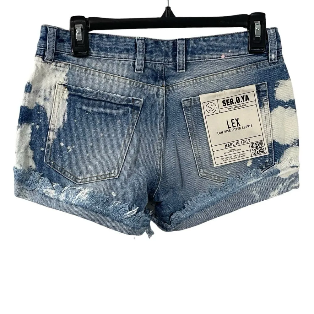 NWT SER.O.YA Lex Olympia Bleached‎ Raw Hem Jean Shorts Size 24 Retrofete Blue - Image 6