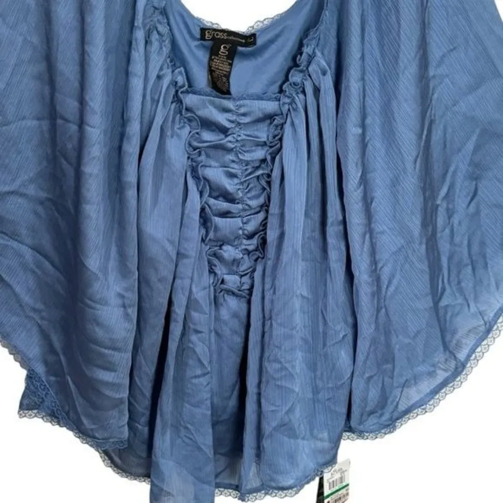 NEW Grass Collection Blue Renaissance Milk Maid Ethereal Fairy Flowy Blouse L - Image 4