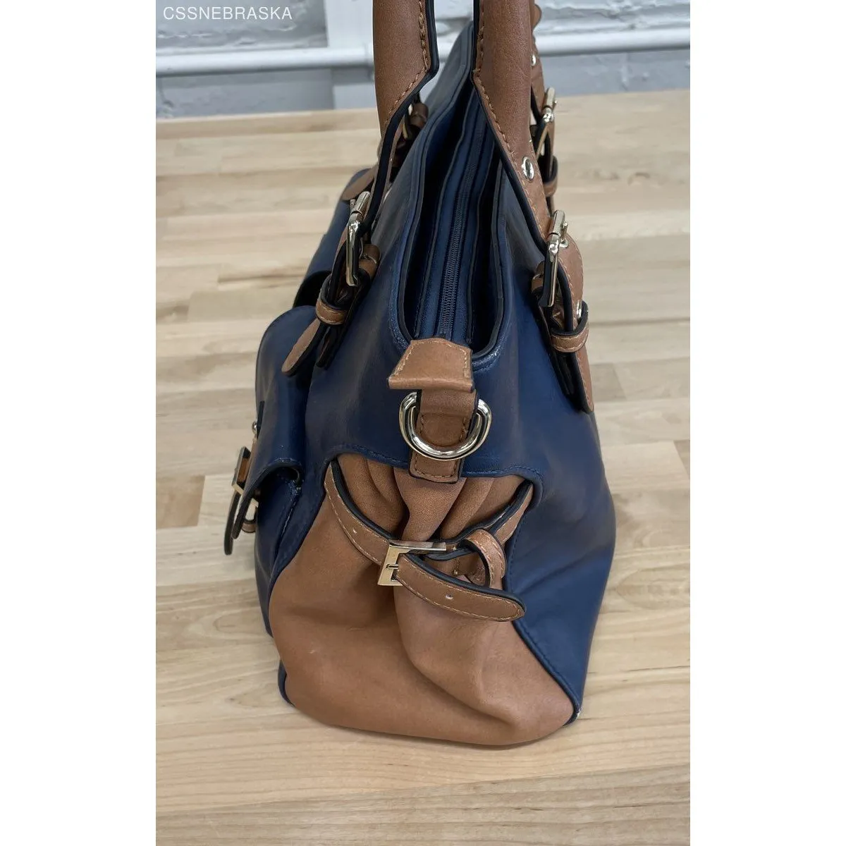 Simply Noelle Navy Blue‎ and Tan Women's Large Satchel Bag - Image 6