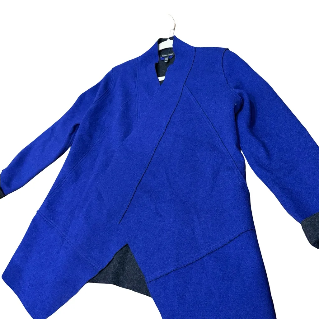 💙 Eileen Fisher Merino Wool Open-Front Cardigan Blue & Gray Women’s Smal - Image 15
