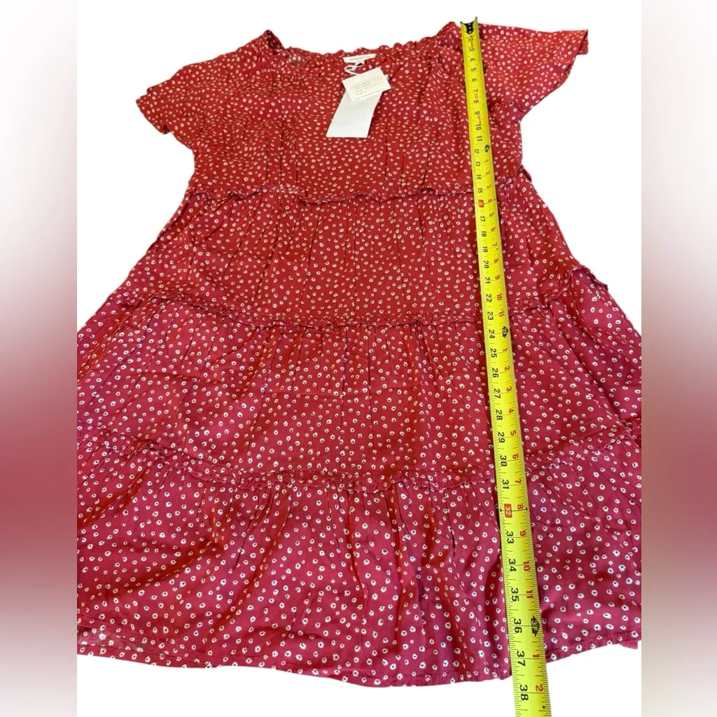 Beach Lunch Lounge Camila Floral Flutter Sleeve Tiered Dress Red Ditzies Large - Image 12