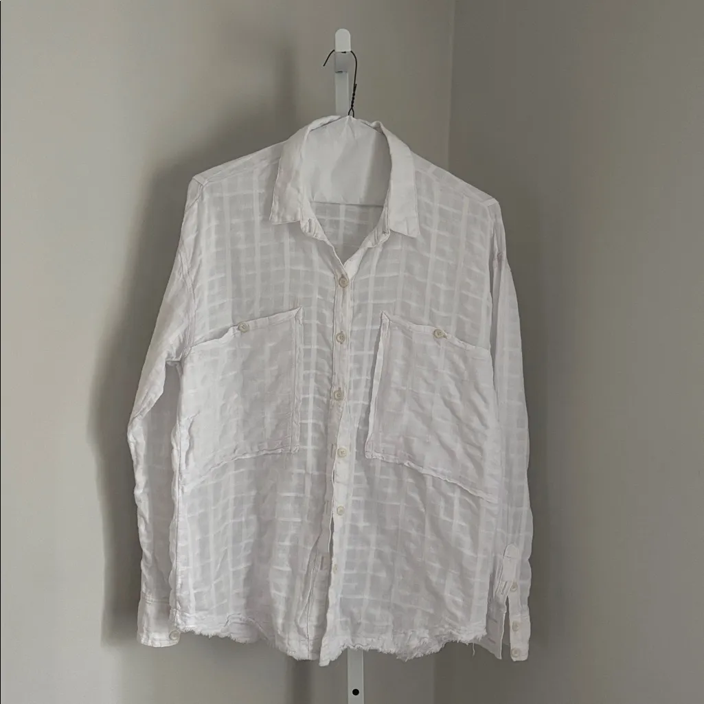 NWT Free People Loveland Women’s White Button-Up Long Sleeve Windowpane Plaid Size L - Image 8