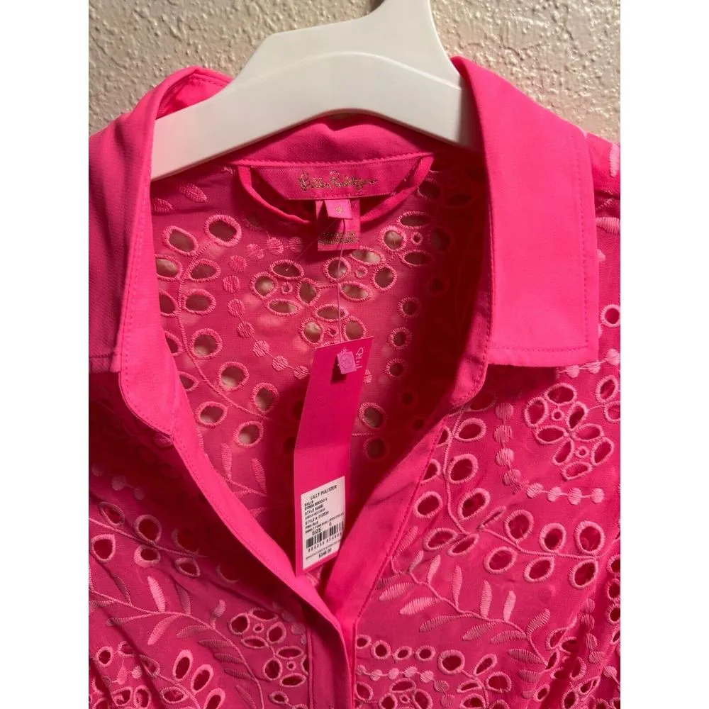 Lilly Pulitzer Amrita Midi Dress Swirly Fern Scallop Eyelet‎ Pink Size 0 NWT - Image 3