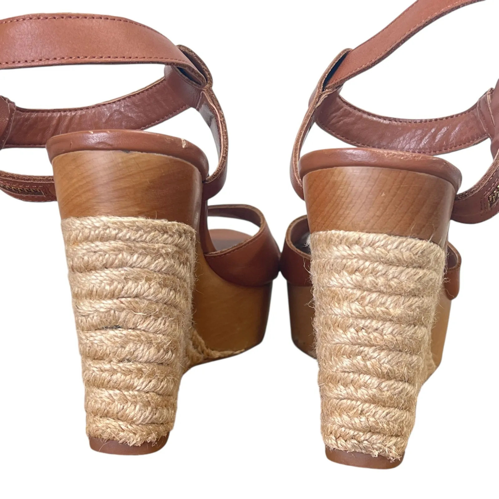 Lauren Ralph Lauren Gwen Espadrille Wedge Sandals Brown Leather 9M Open Toe Size 9 - Image 8