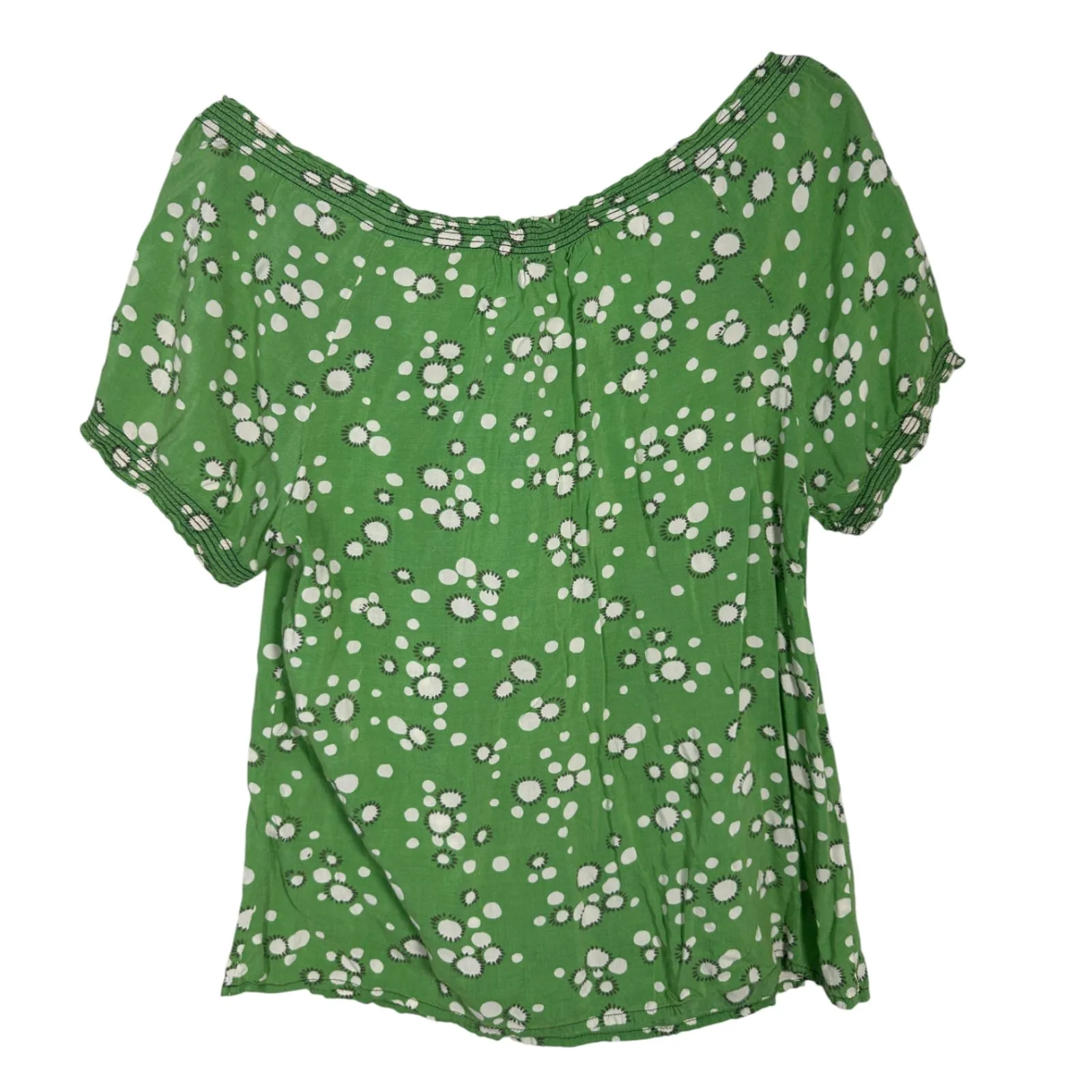 Boden Green Circle Print Short Sleeve Tie Neck Blouse Size 6 - Image 5