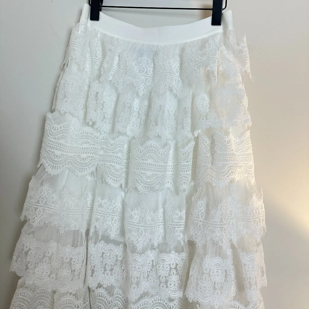 ALLSAINTS Lizi Tiered Lace Maxi Skirt in Chalk White Size US 6 - Image 7