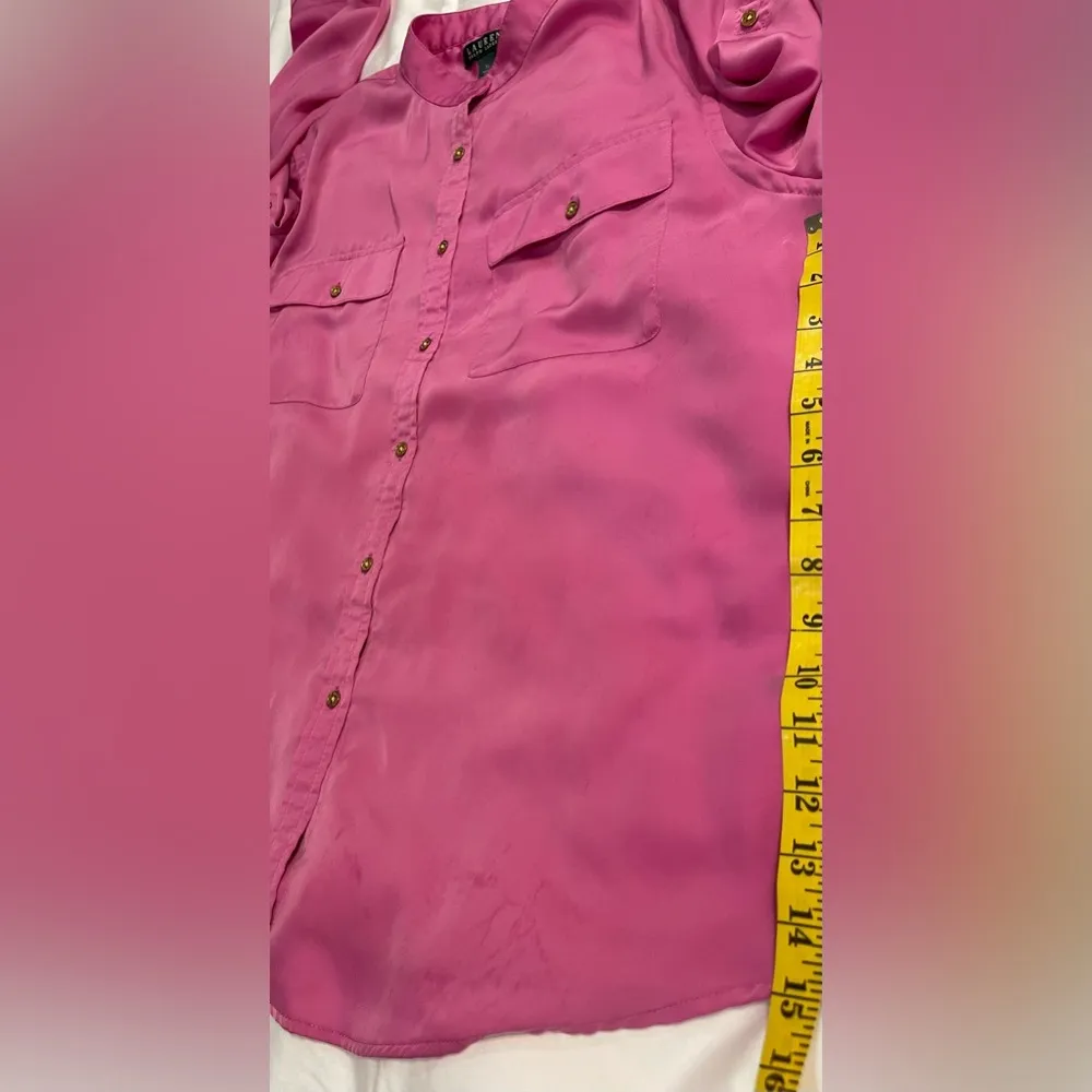 Lauren Ralph Lauren button down blouse in pink. Two front button pockets. XL. - Image 6