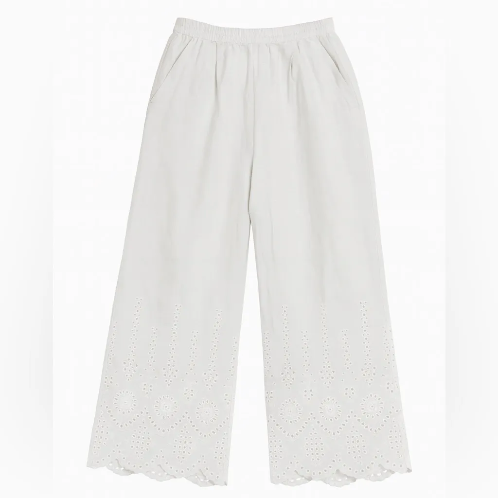Magaschoni White Eyelet Wide Leg Pants - Image 2