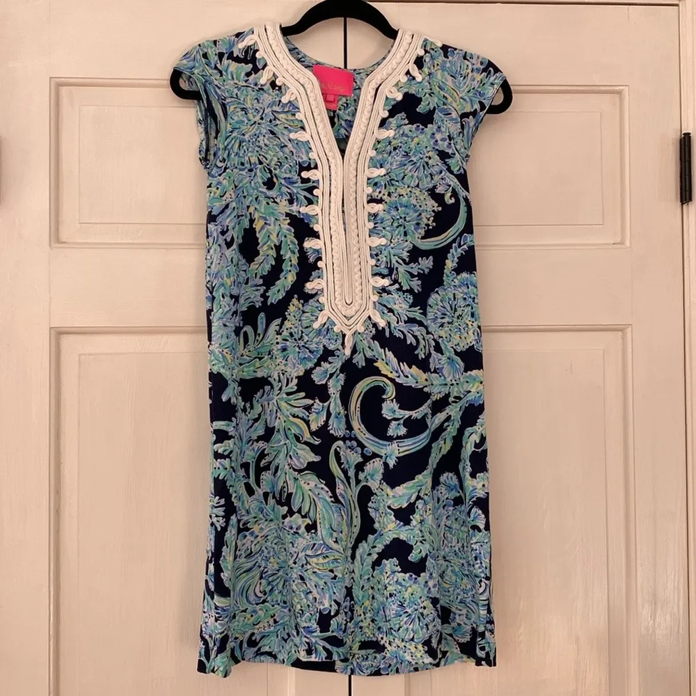 Lilly Pulitzer Madia Tunic Dress High Tide Navy Scuba Doo White Green‎ Size XXS - Image 8
