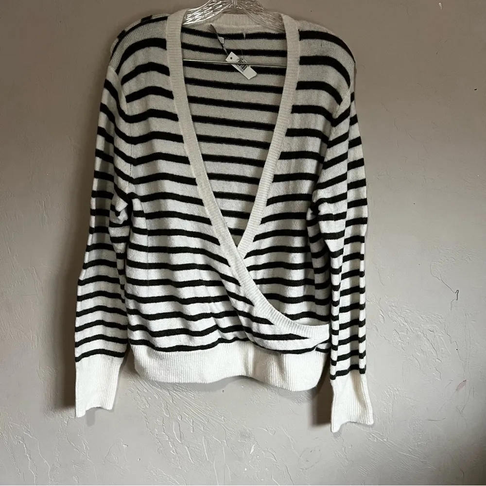 NWT Madewell Elthorne‎ Faux Wrap Green Striped Wool Alpaca Blend Sweater - Image 3